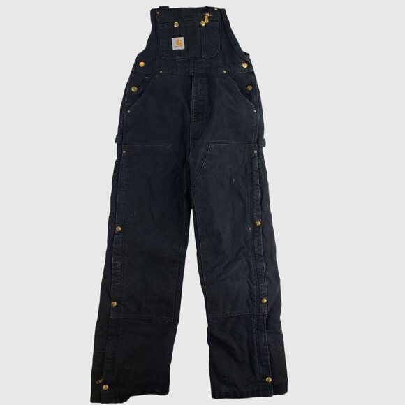 Vintage Carhartt Overalls Mens 32x32 Black Double Knee Red Lined Duck Canvas R41 - Picture 1 of 12